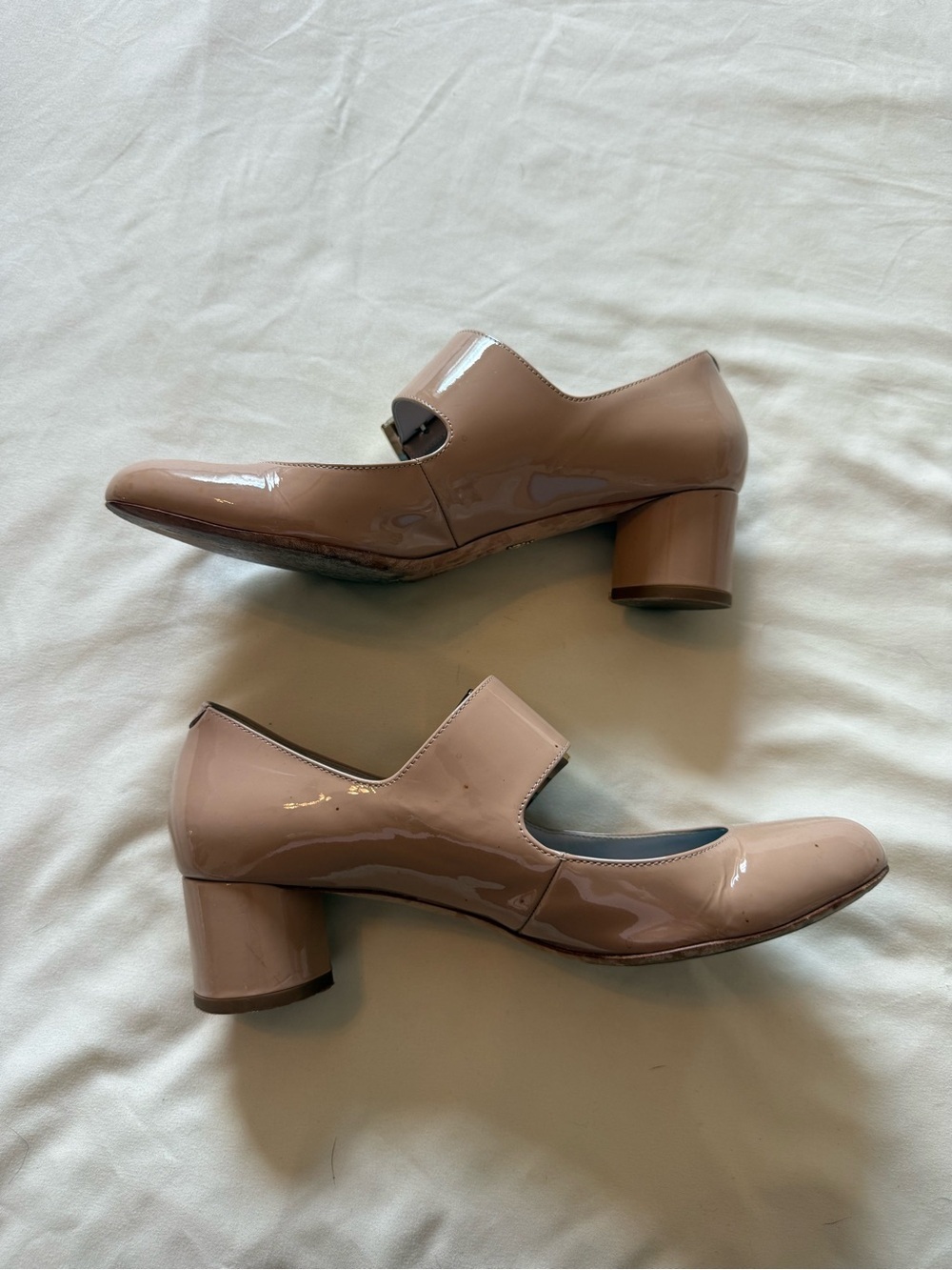 LANVIN | Blush Patent Leather Buckle Block Mary Jane Heels | 38 - Picture 3 of 7